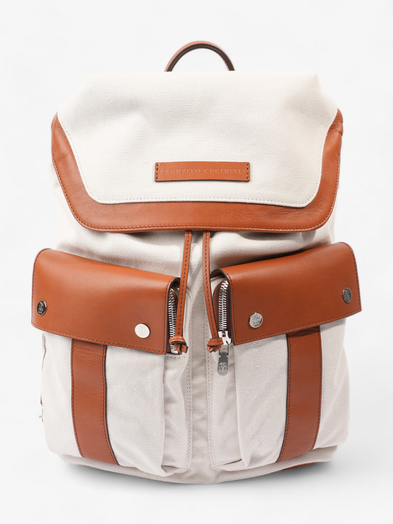  Linrn Backpack White / Brown Canvas