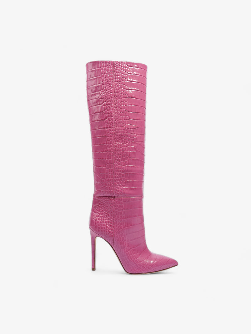  Stiletto Boots 100mm Pink Croc Embossed Leather EU 38 UK 5