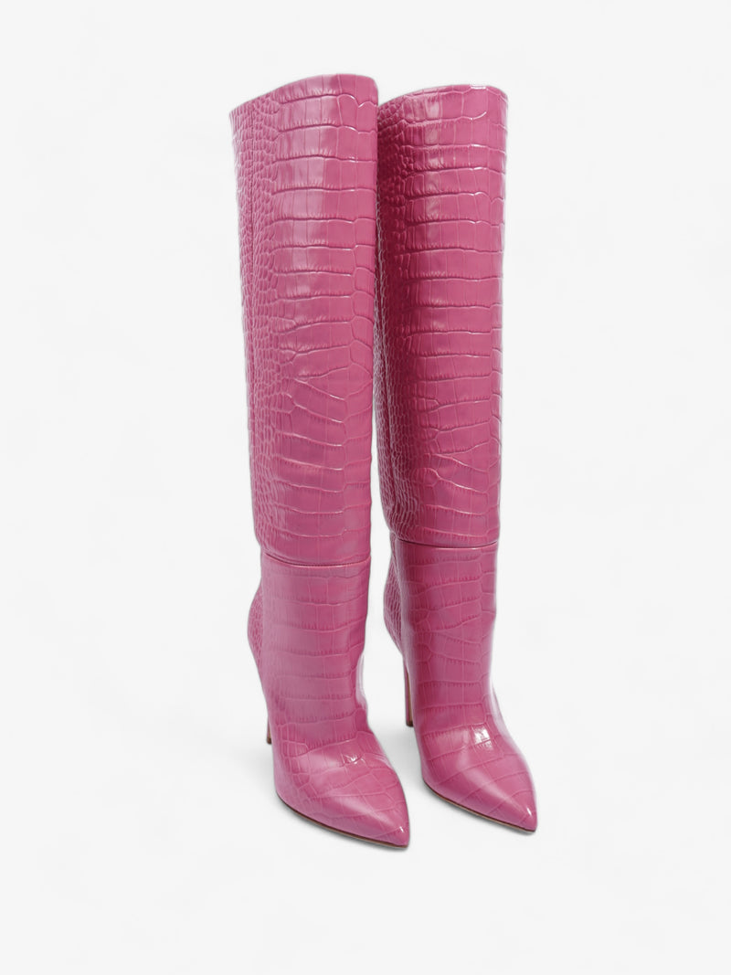  Stiletto Boots 100mm Pink Croc Embossed Leather EU 38 UK 5