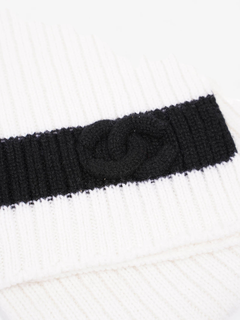  Ribbed Knit Scarf White / Black Cashmere