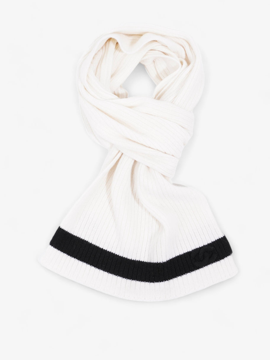 Ribbed Knit Scarf White / Black Cashmere Image 3