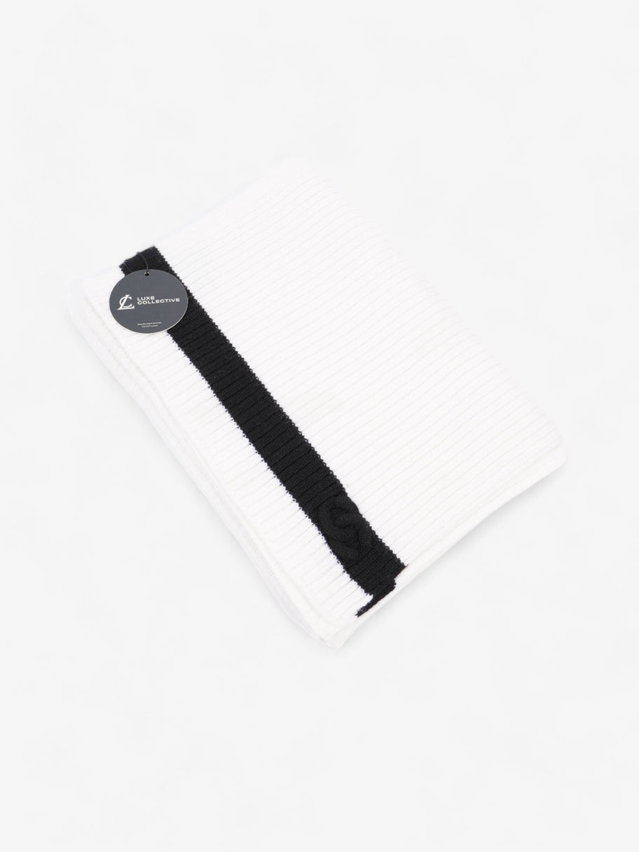 Ribbed Knit Scarf White / Black Cashmere Image 6