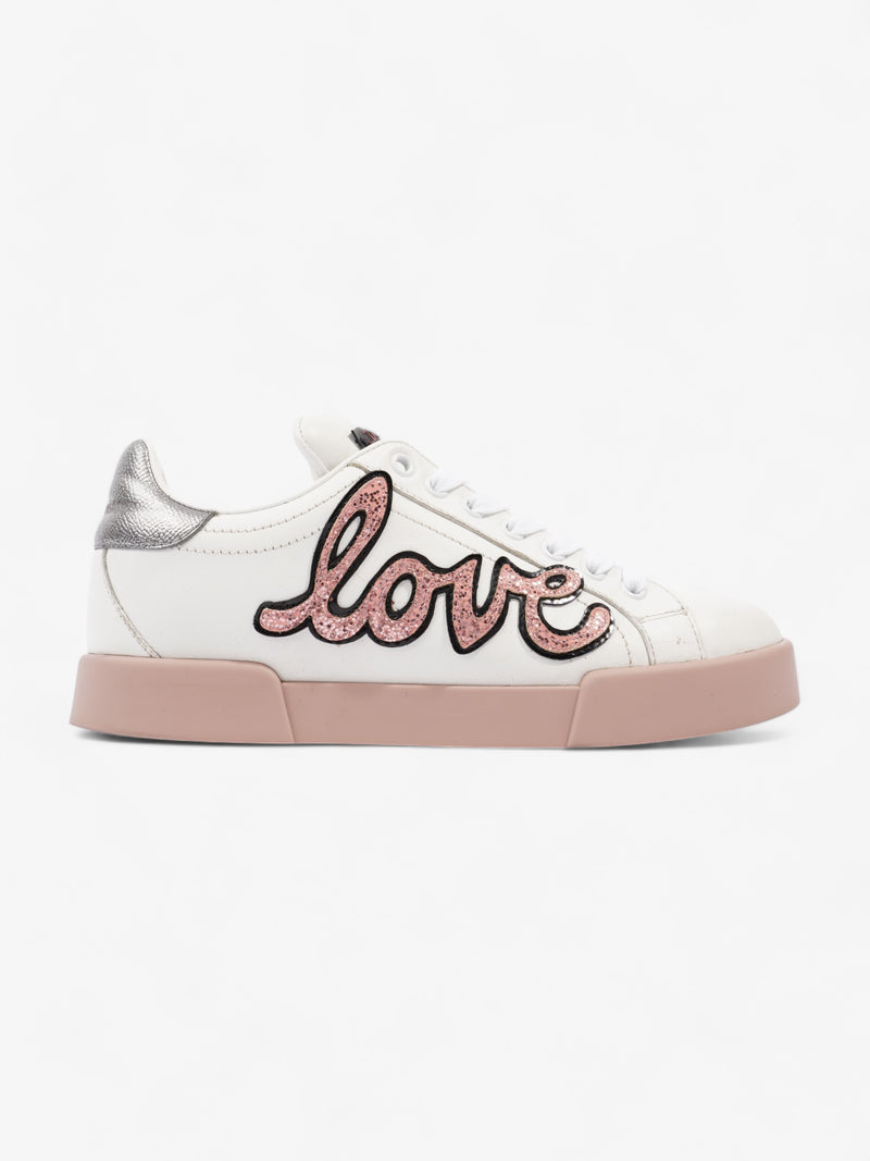  Portofino Love Applique Low Top Sneakers  White / Dusty Pink  Leather EU 37 UK 4