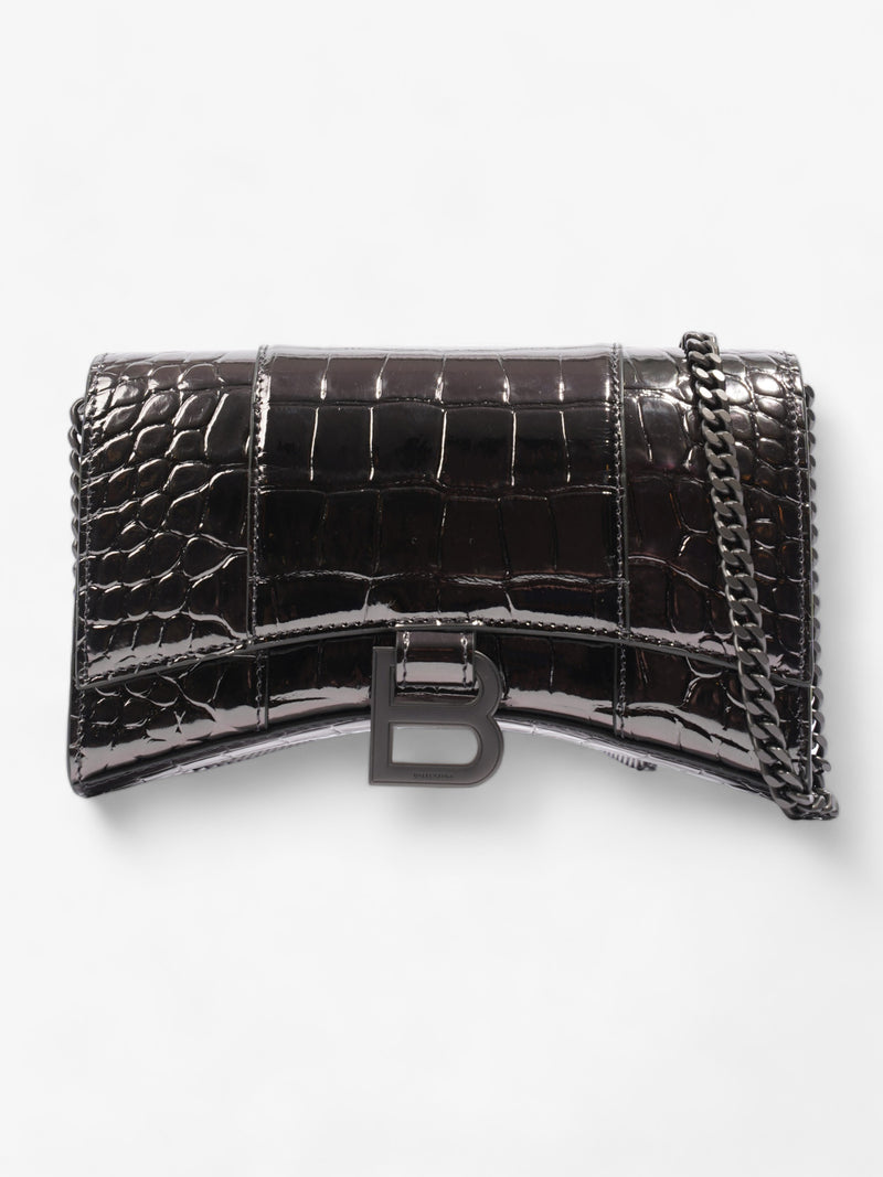  Croc Hourglass Wallet On Chain Dark Silver Embossed Leather
