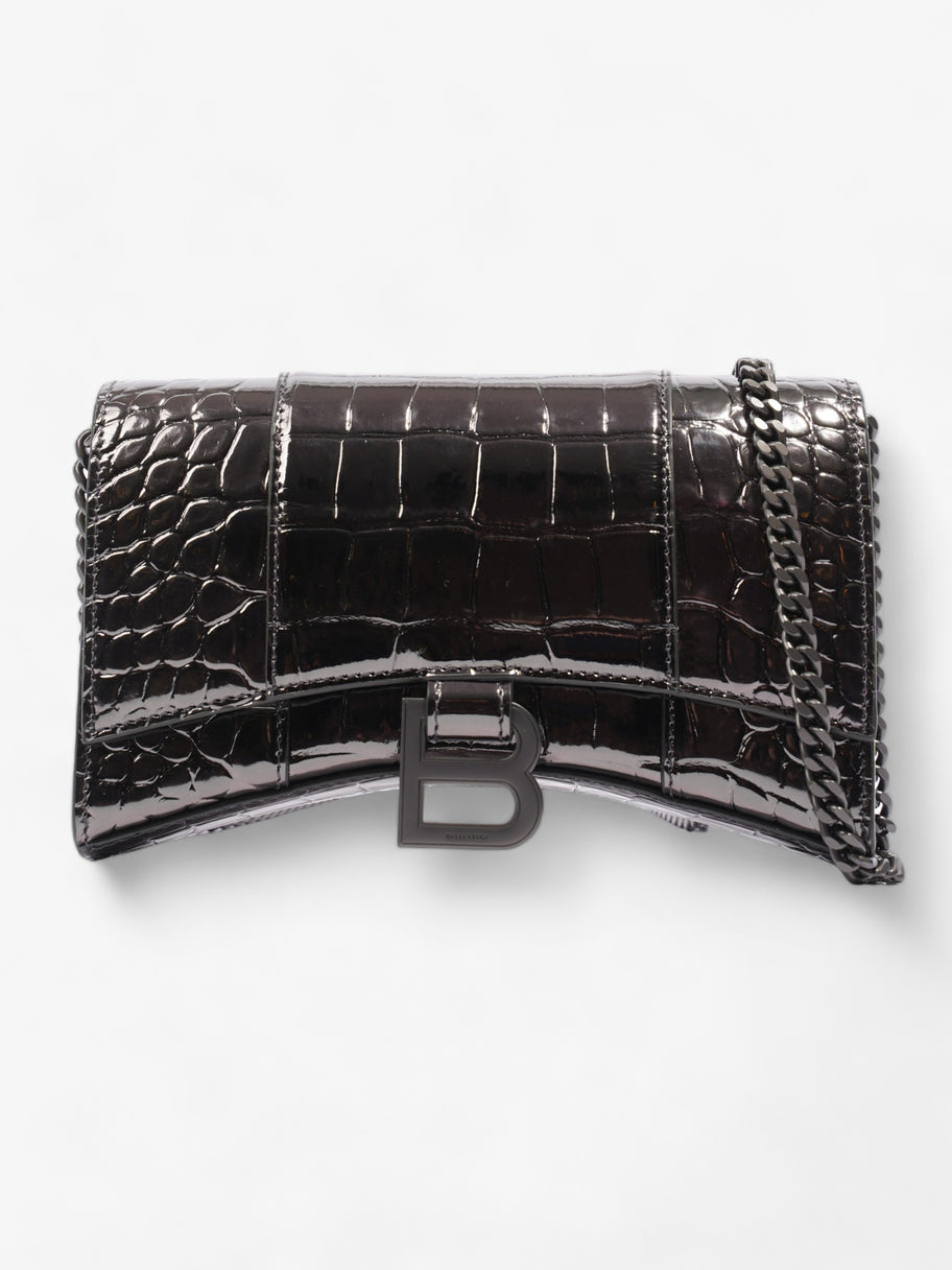 Croc Hourglass Wallet On Chain Dark Silver Embossed Leather Image 1