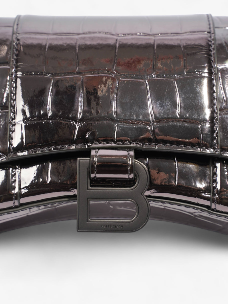 Croc Hourglass Wallet On Chain Dark Silver Embossed Leather Image 3