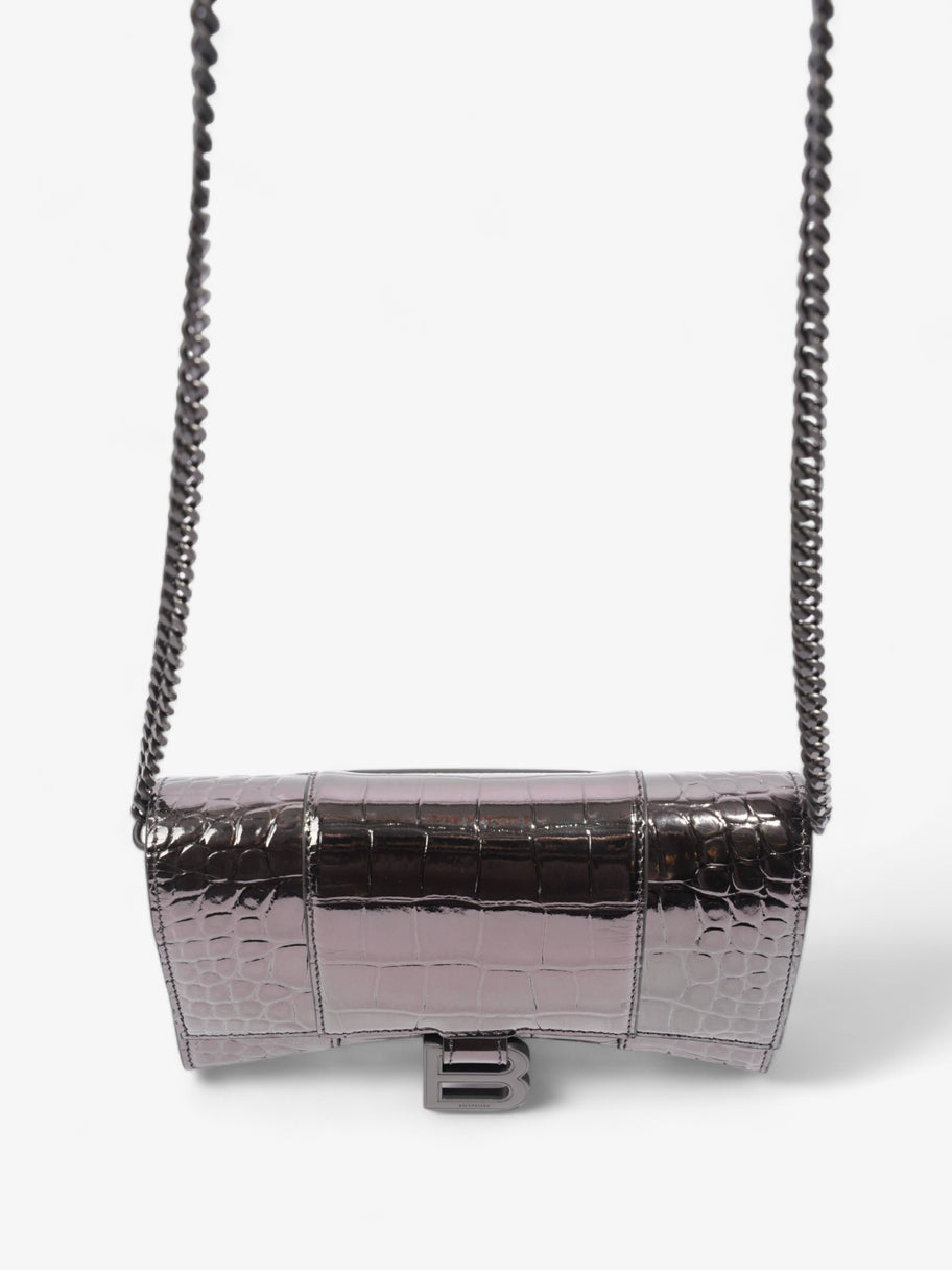 Croc Hourglass Wallet On Chain Dark Silver Embossed Leather Image 10