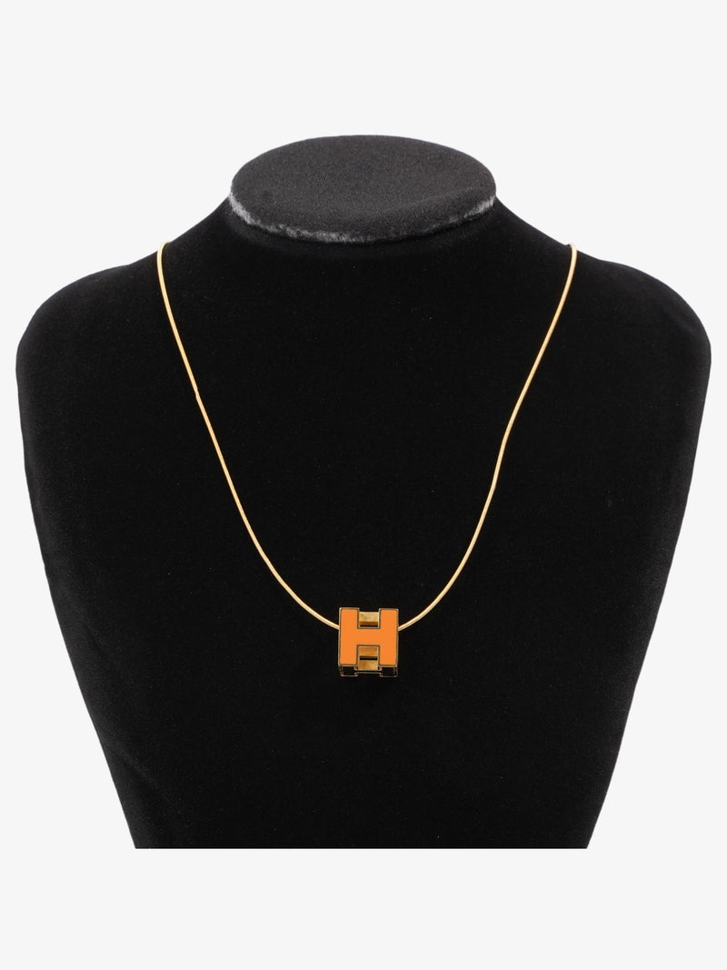  H Cube Necklace Orange Gold Plated 42.5cm