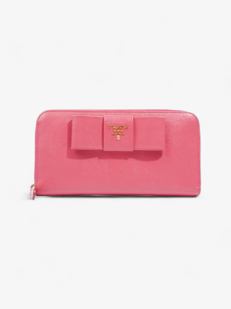  Zippy Ribbon Wallet Pink Saffiano Leather