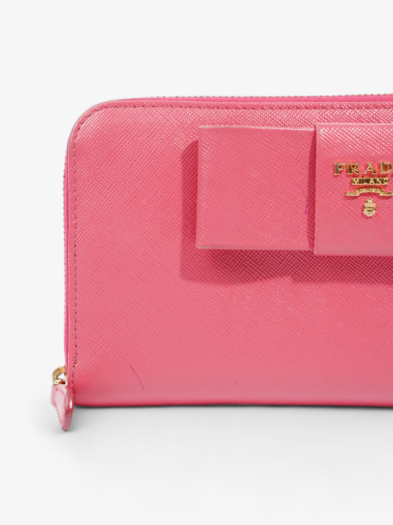  Zippy Ribbon Wallet Pink Saffiano Leather