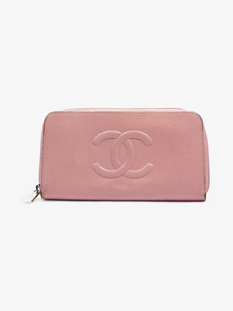  CC Logo Continental Zip-Around Wallet Pink Caviar Leather