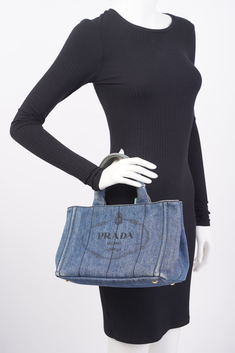 Prada Canapa Tote Blue Denim Small Luxe Collective