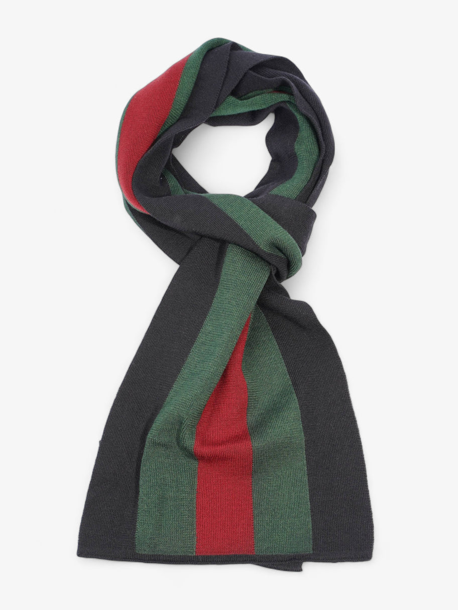 Classic Stripe Scarf Navy / Red / Green Wool Image 3