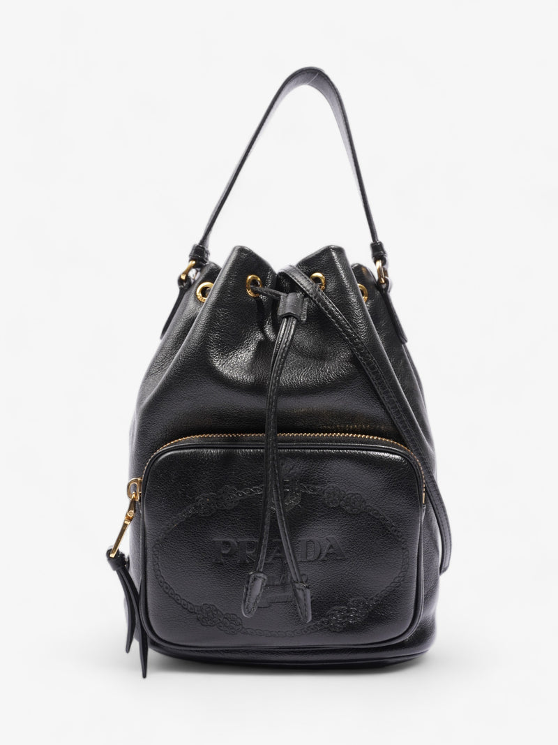  Embossed Secchiello Bucket Bag Black Calfskin Leather