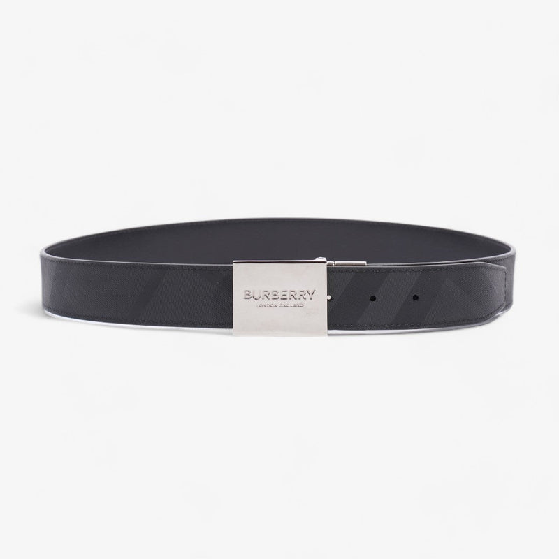  Plaque Buckle Belt Black / Dark Charcoal Leather 95cm 38