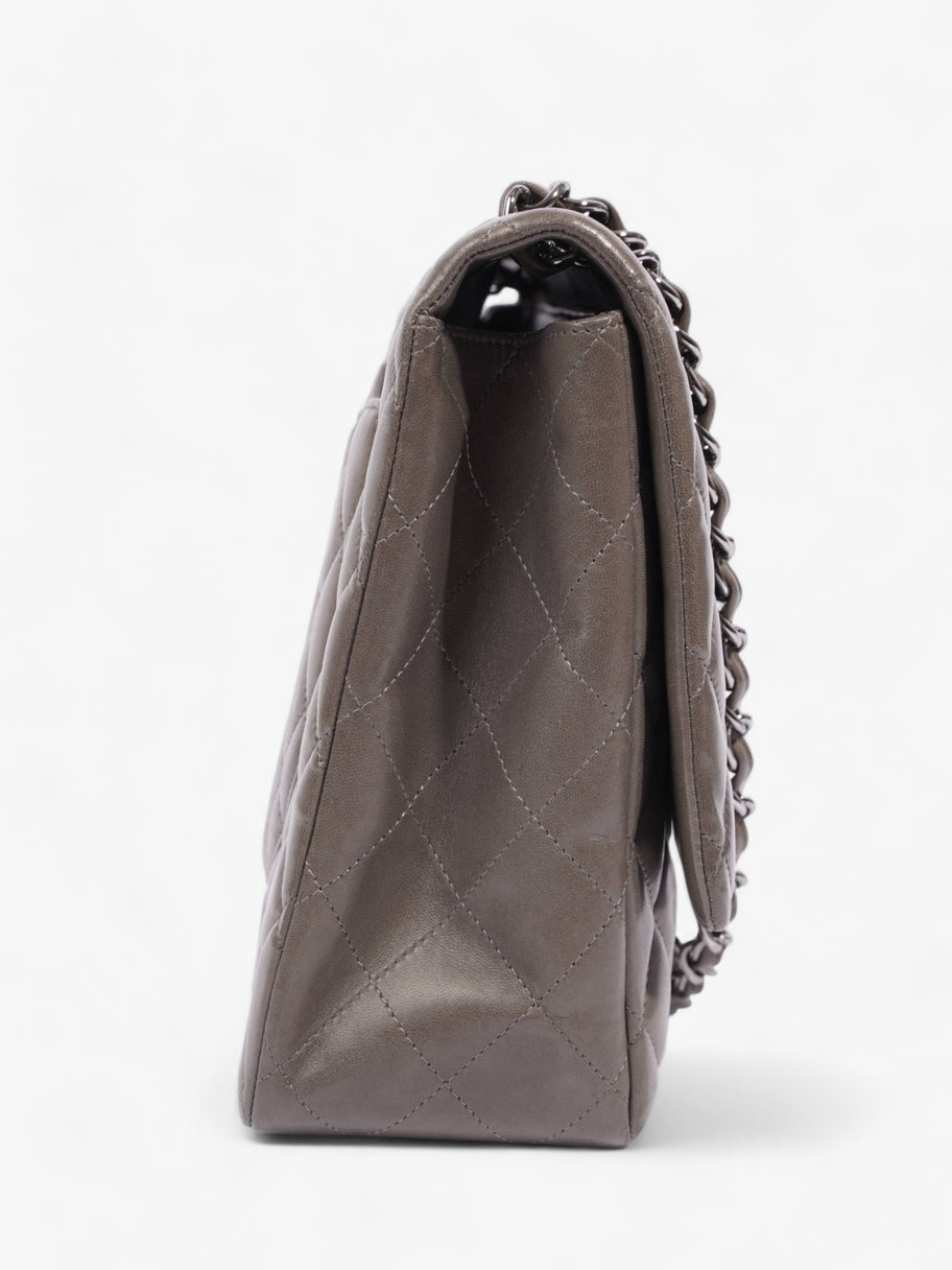 Jumbo Classic Single Flap Grey Lambskin Leather Image 6