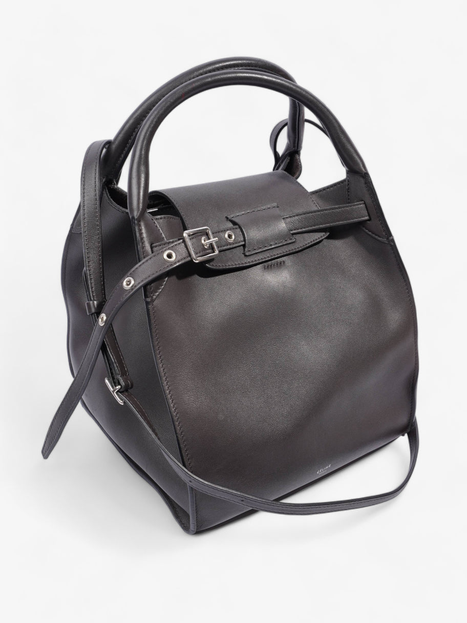 Small Big Bag With Long Strap Dark Grey Calfskin Leather Image 11