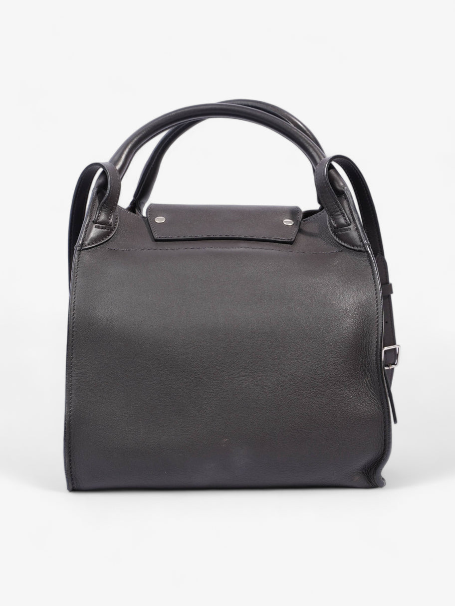 Small Big Bag With Long Strap Dark Grey Calfskin Leather Image 5