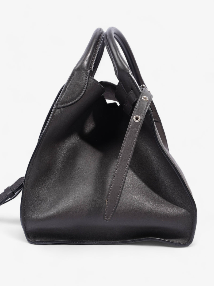 Small Big Bag With Long Strap Dark Grey Calfskin Leather Image 6
