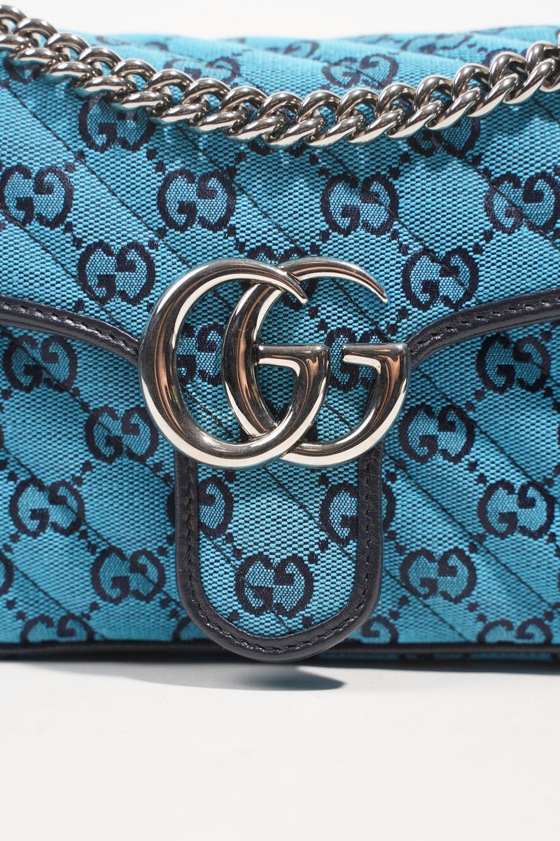 Blue GG Marmont small raffia shoulder bag, Gucci