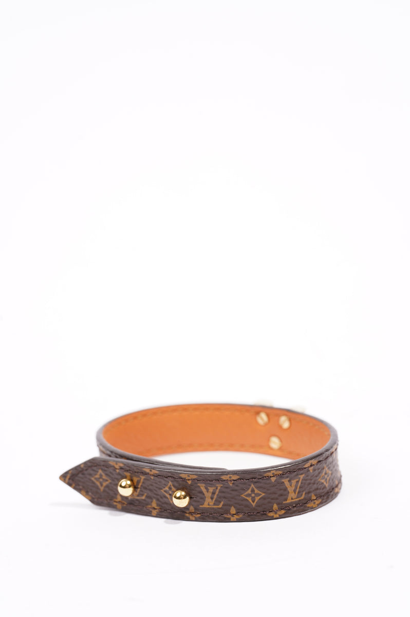 Authentic Louis Vuitton Brown Monogram Canvas Leather Essential V Bracelet  17