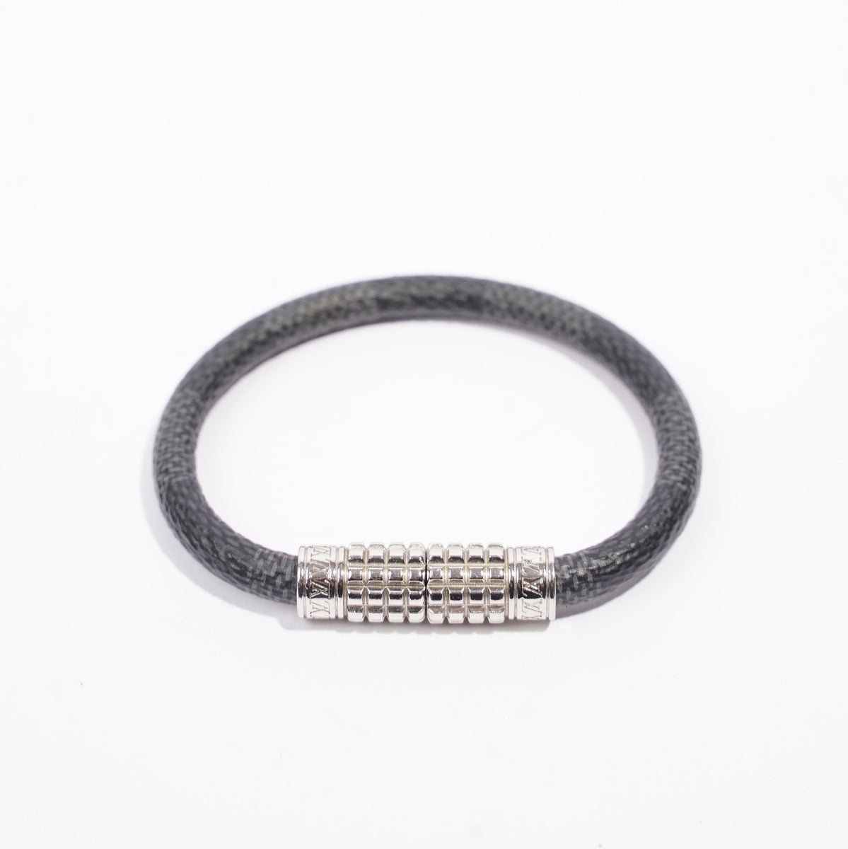 Louis Vuitton Men Digit Bracelet Size 21 Black Grey Silver Damier