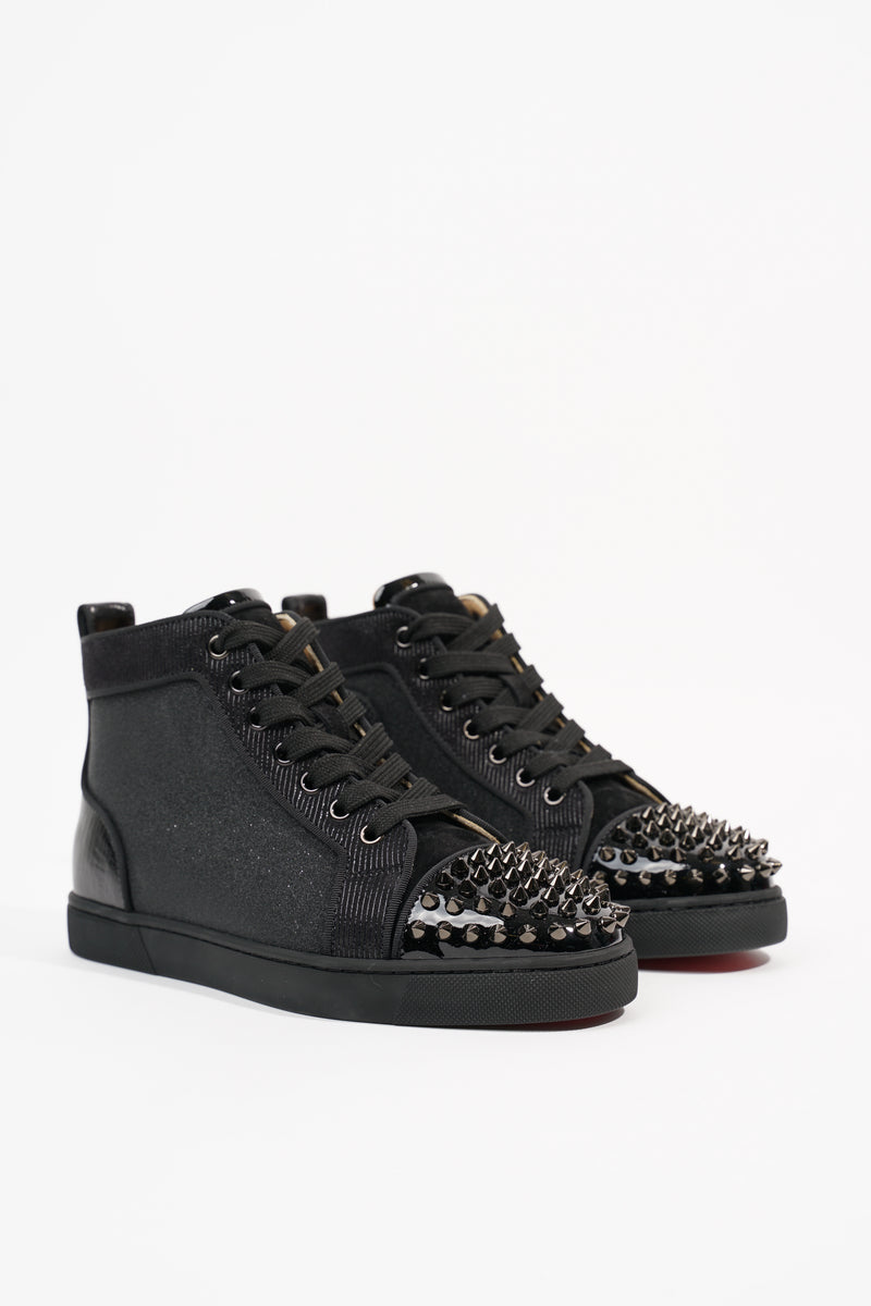 Christian Louboutin Womens Lou Spikes Orlato Flat Black Glitter EU