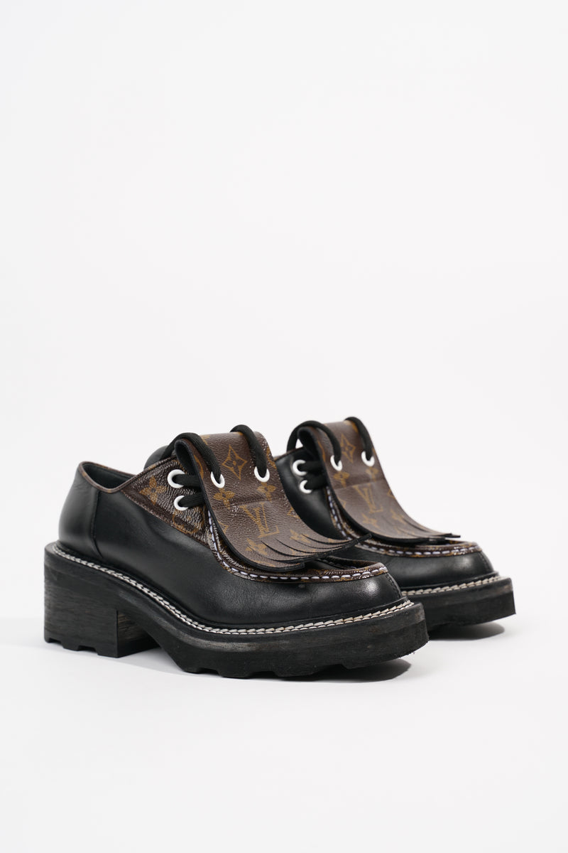 Louis Vuitton Beaubourg Platform Derby Silver Monogram Shoes (Size 37)