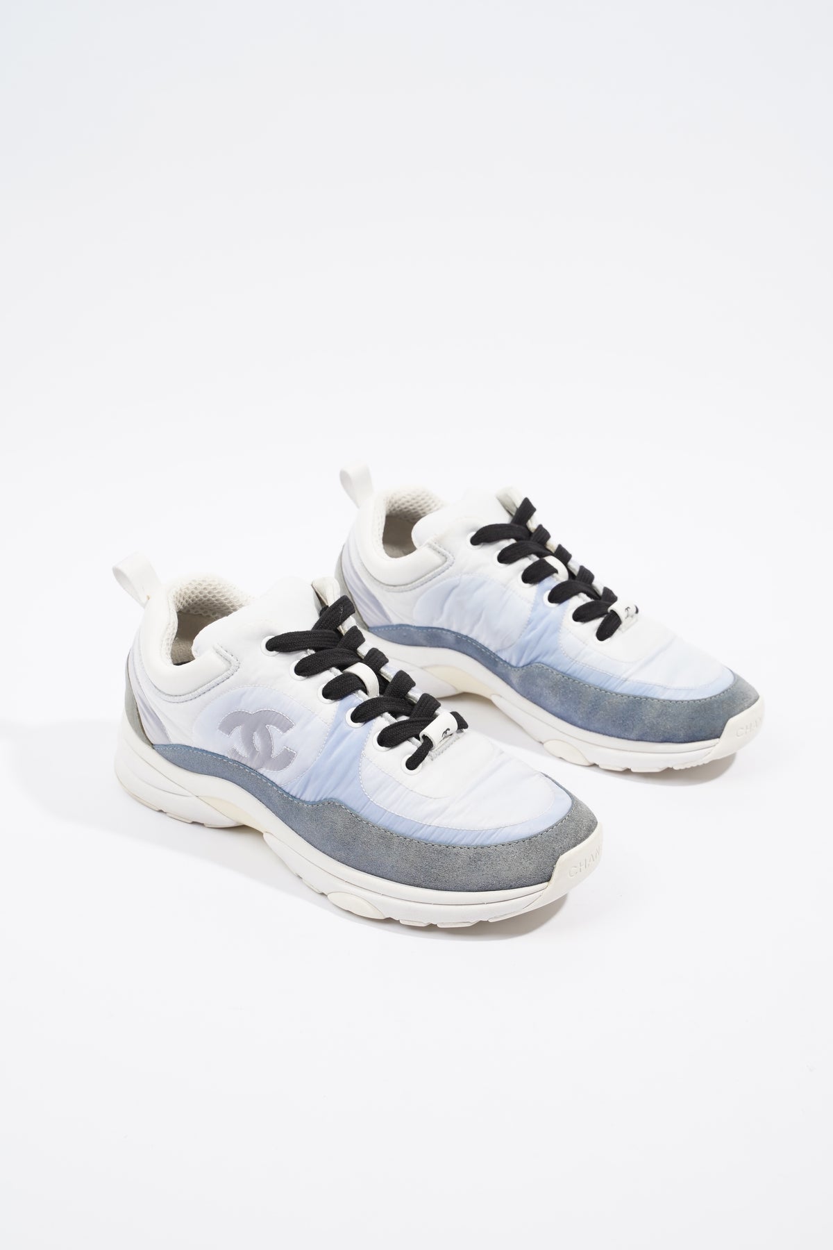 Chanel Suede Calfskin & Nylon Sky Blue Low Top Sneakers