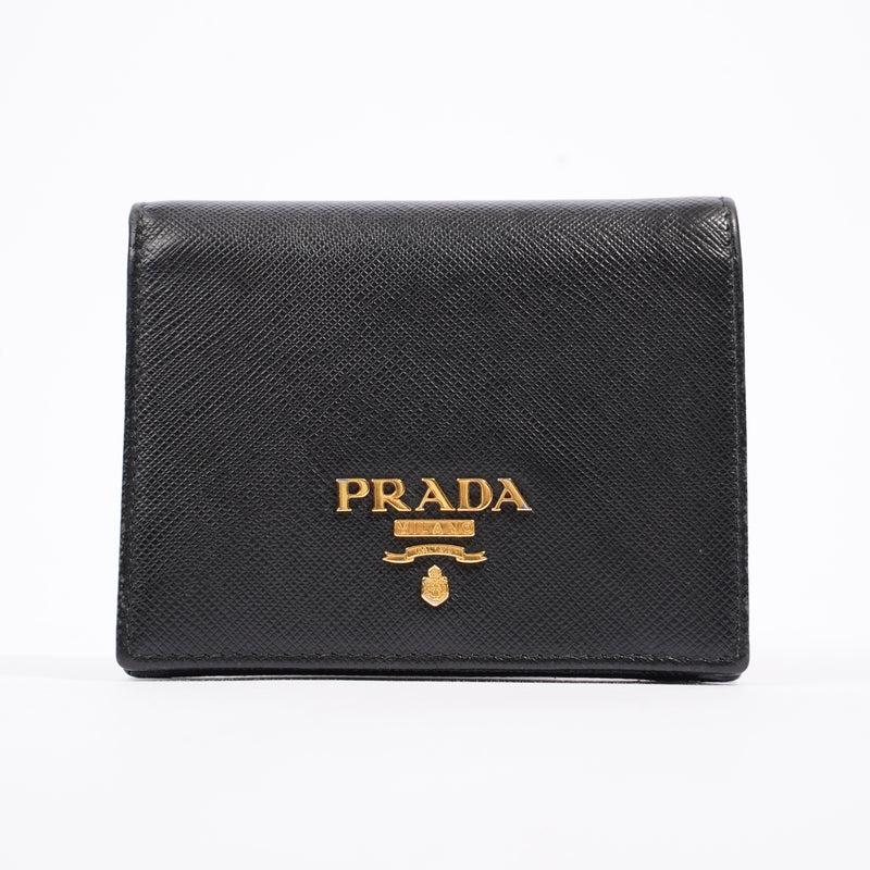  Prada Compact Wallet Black Saffiano Leather