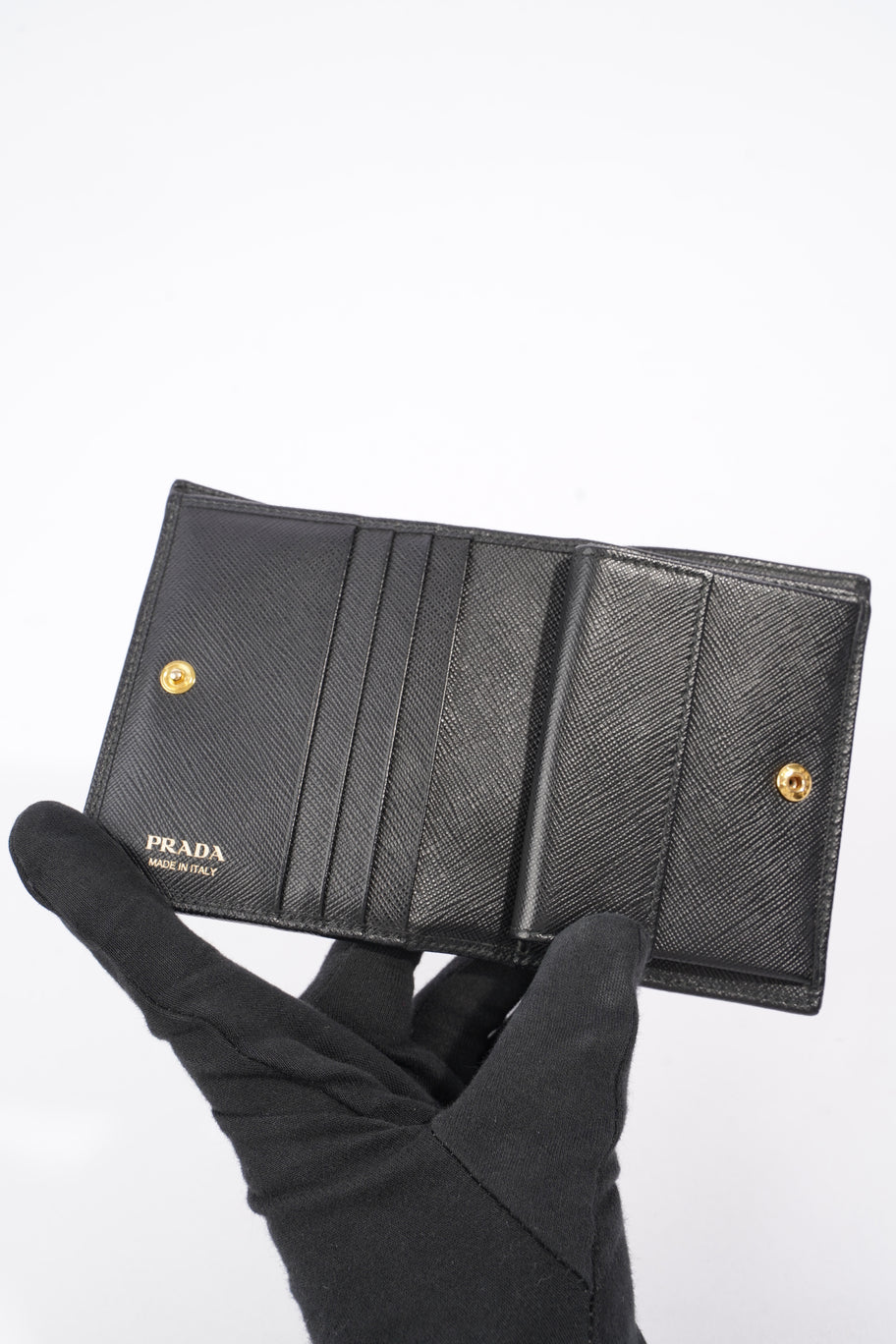 Compact Wallet Black Saffiano Leather Image 5