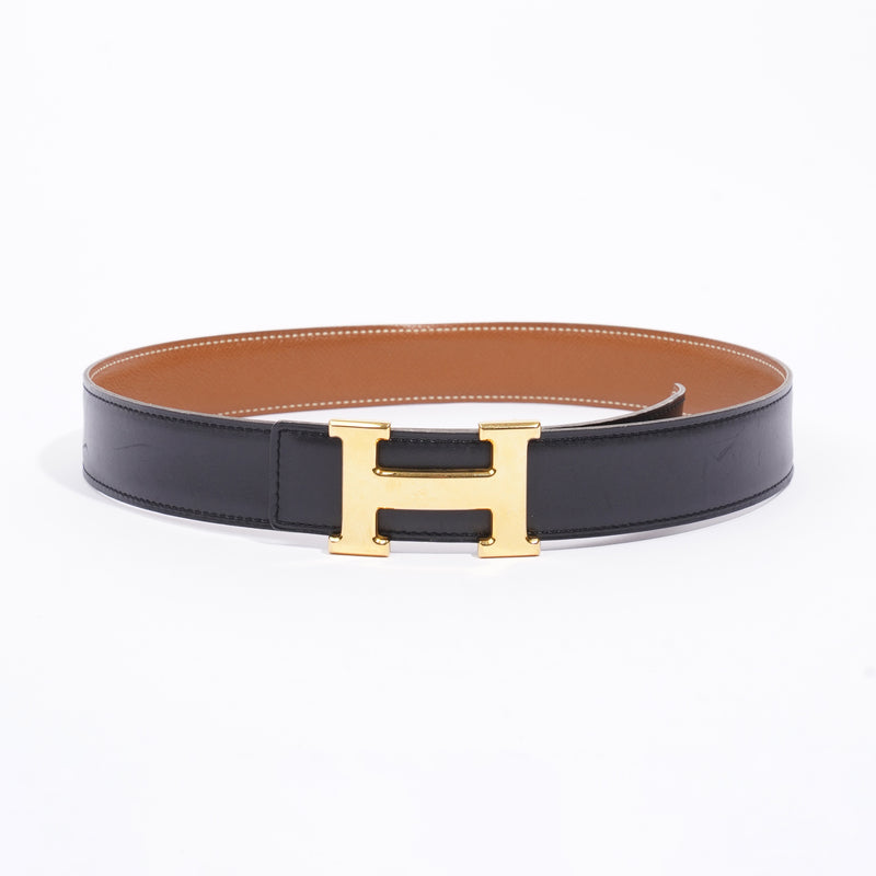  Hermes H Belt Black / Tan Leather 70cm 28