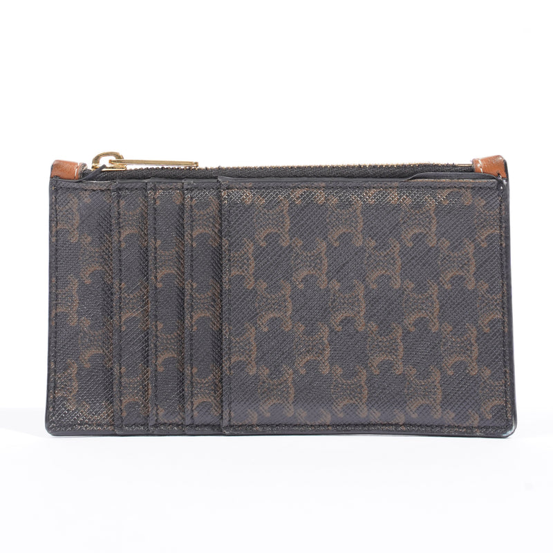  Celine Triomphe Coin Case Brown Monogram Leather