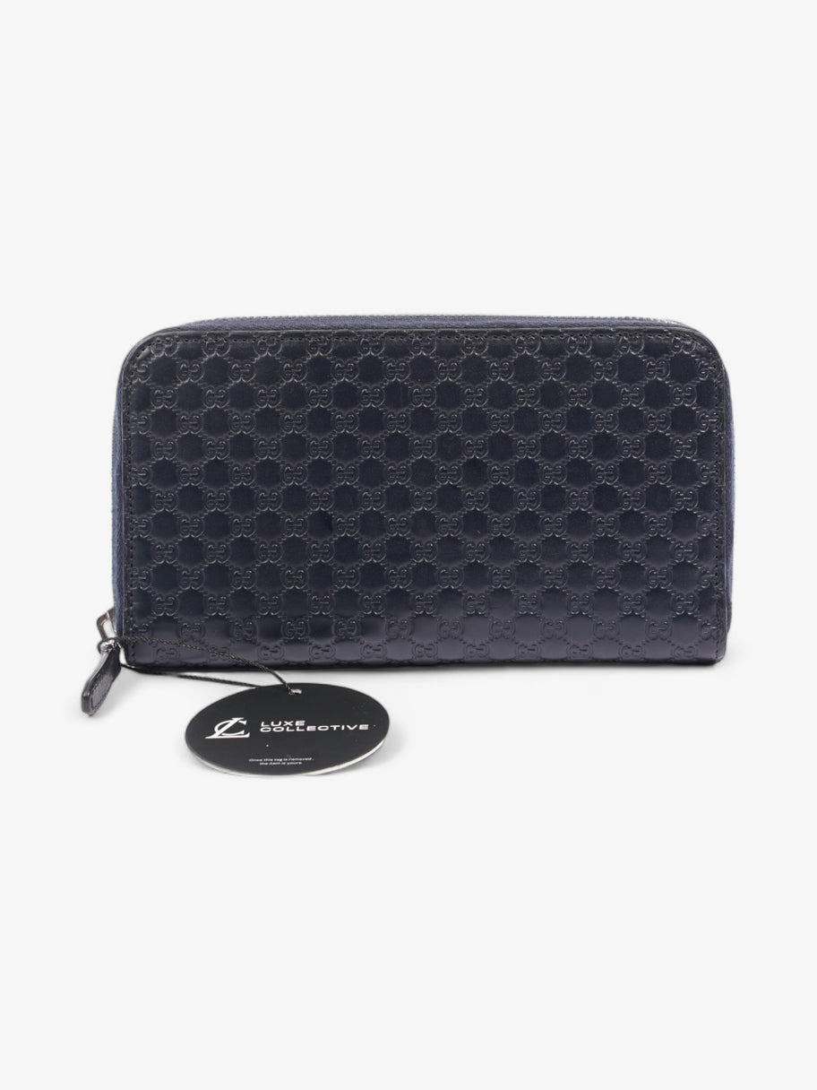 Microguccissima Zip Around Wallet Navy Blue GG Leather Image 7