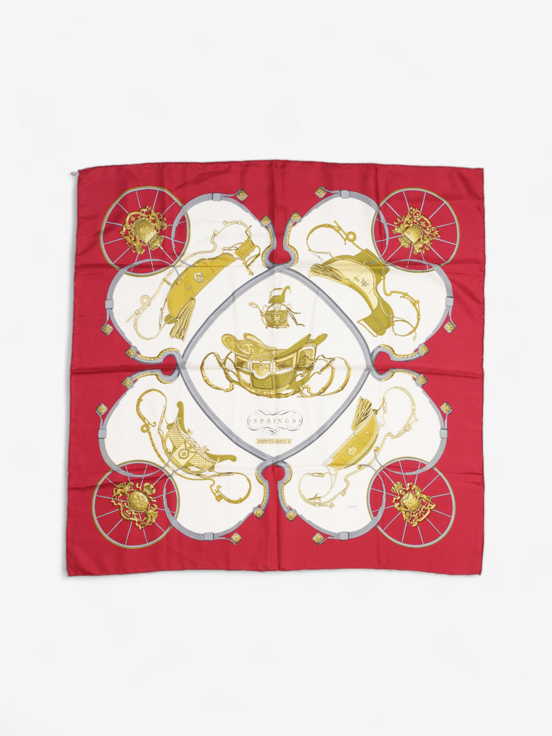  Hermes Carré 90 Springs Scarf  Red / White / Gold Silk 90