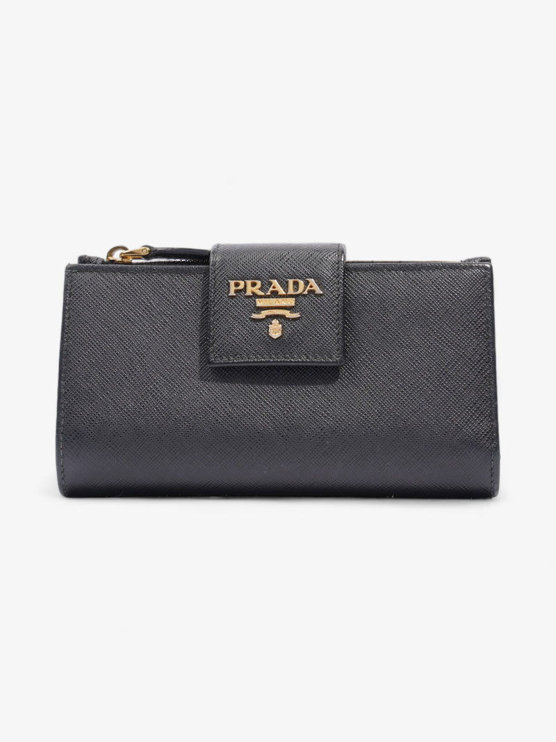  Logo Buckle Wallet Black Saffiano Leather Medium