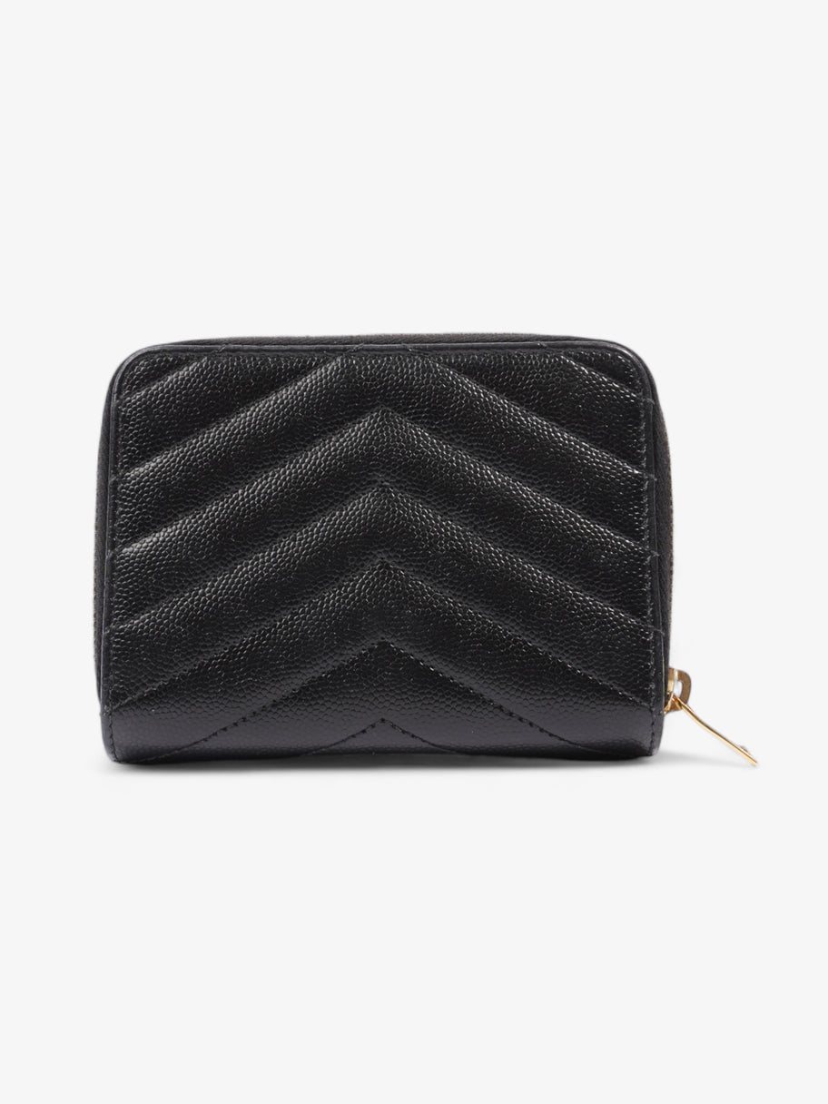 Compact Zip Wallet Black Grained Leather Image 2