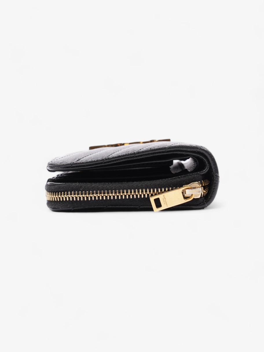 Compact Zip Wallet Black Grained Leather Image 3