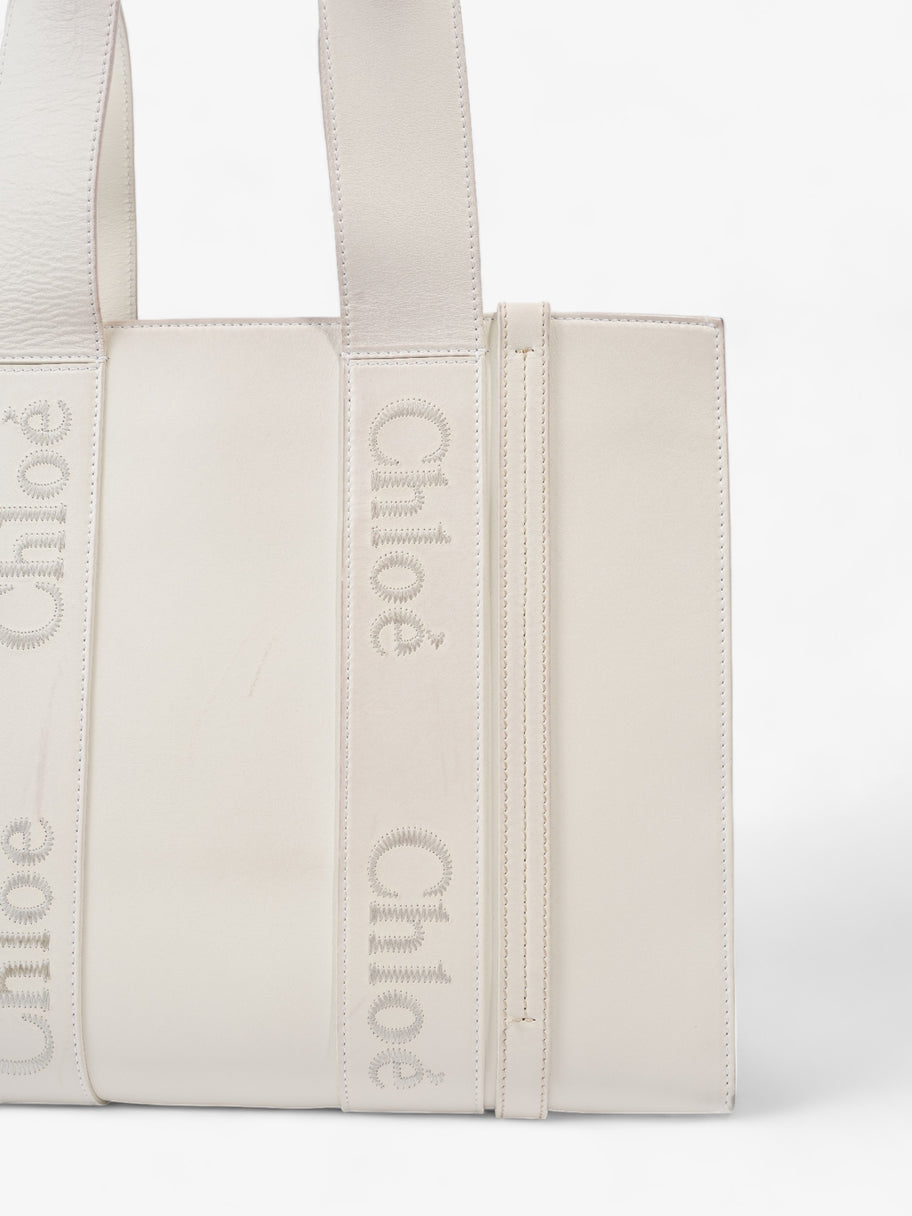 Chloe Woody Tote White Leather Medium Image 7