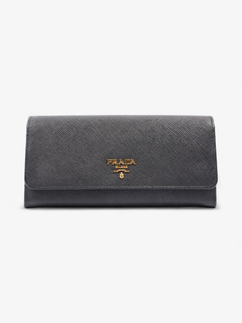  Prada Continental Logo Wallet Black Saffiano Leather