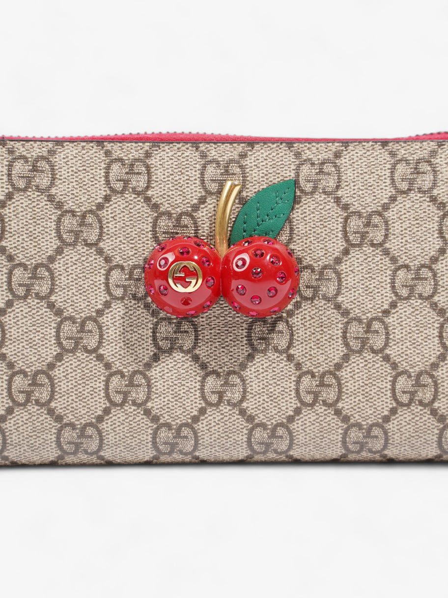 Gucci Zip Around Cherry Wallet Beige And Ebony GG Supreme / Red Coated Canvas Image 2