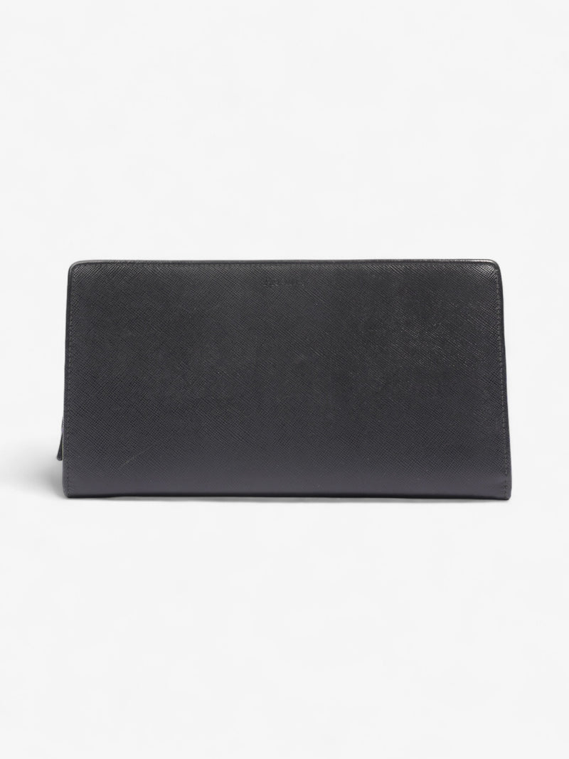  Prada Long Zip Around Wallet Black Saffiano Leather