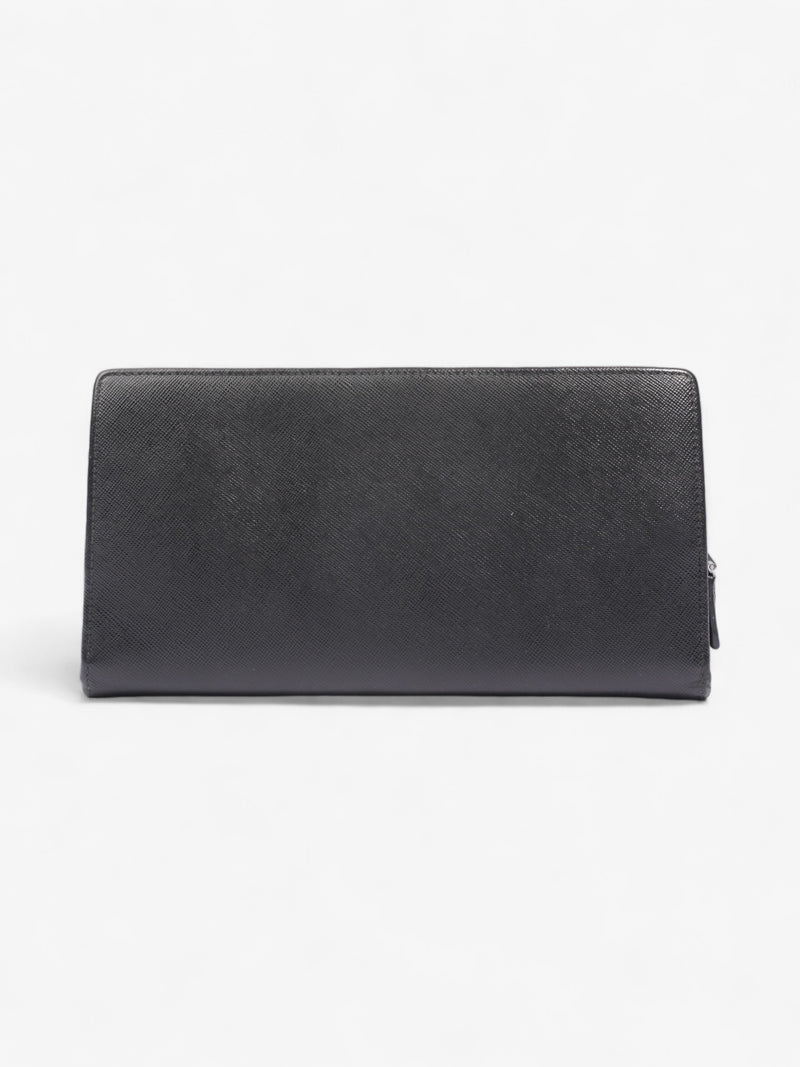  Prada Long Zip Around Wallet Black Saffiano Leather