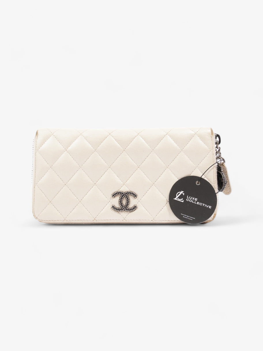 Chanel Zip Wallet Cream Lambskin Leather Image 7