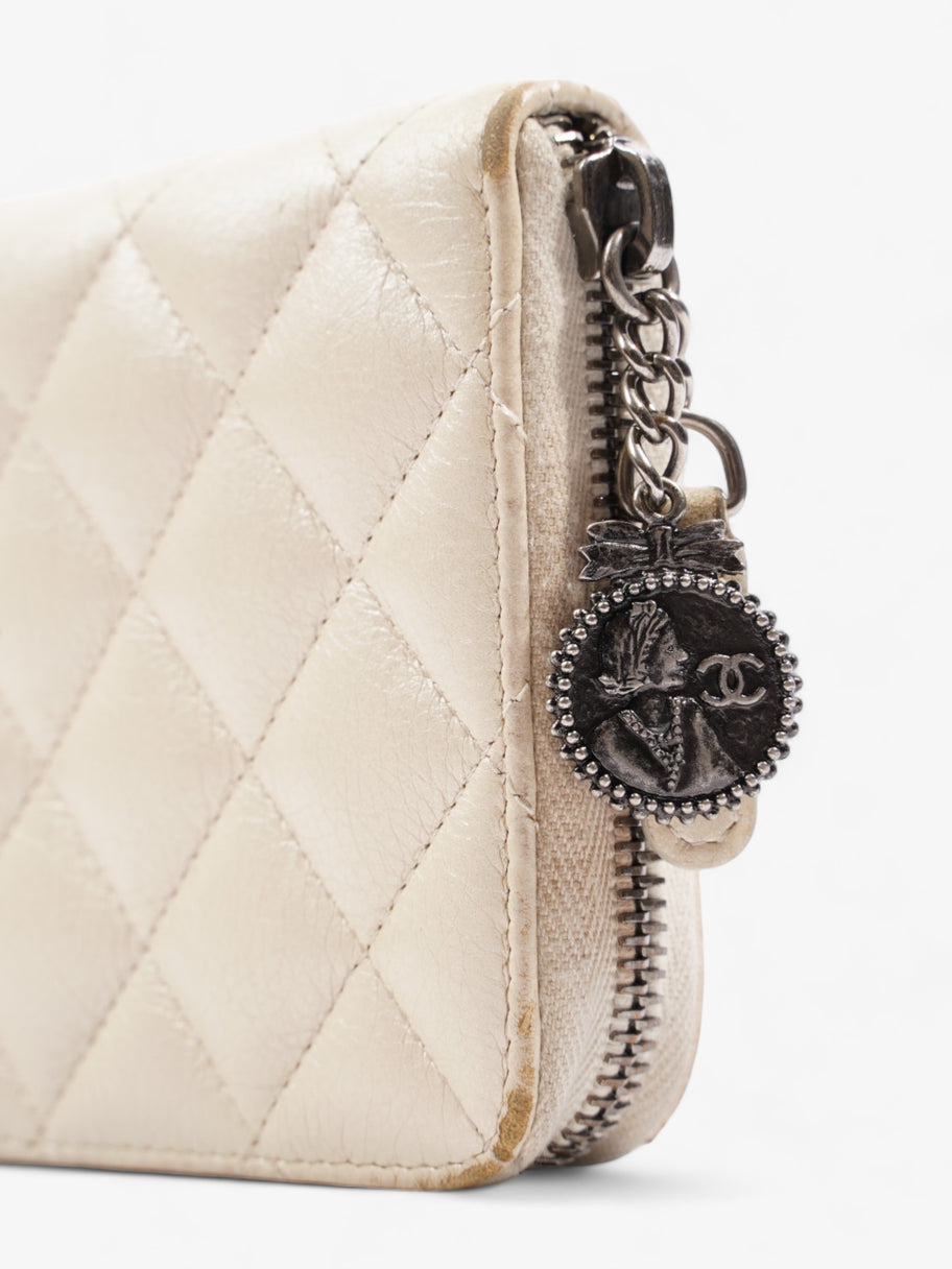 Chanel Zip Wallet Cream Lambskin Leather Image 8