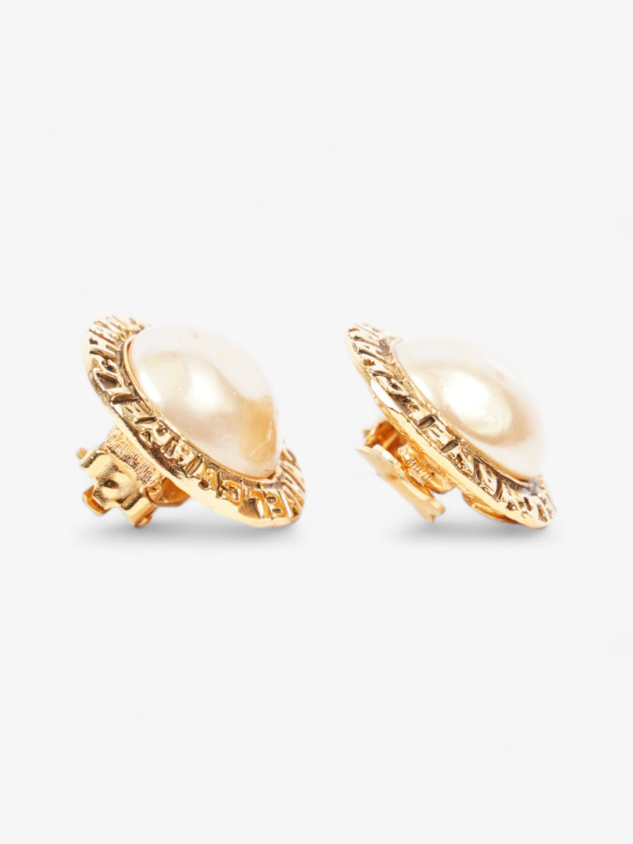 Logo Pearl Earrings Gold Base Metal Image 3