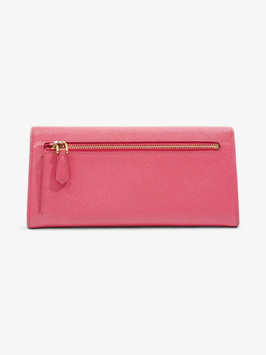 Triangular Logo Flap Wallet Pink Saffiano Leather Image 2