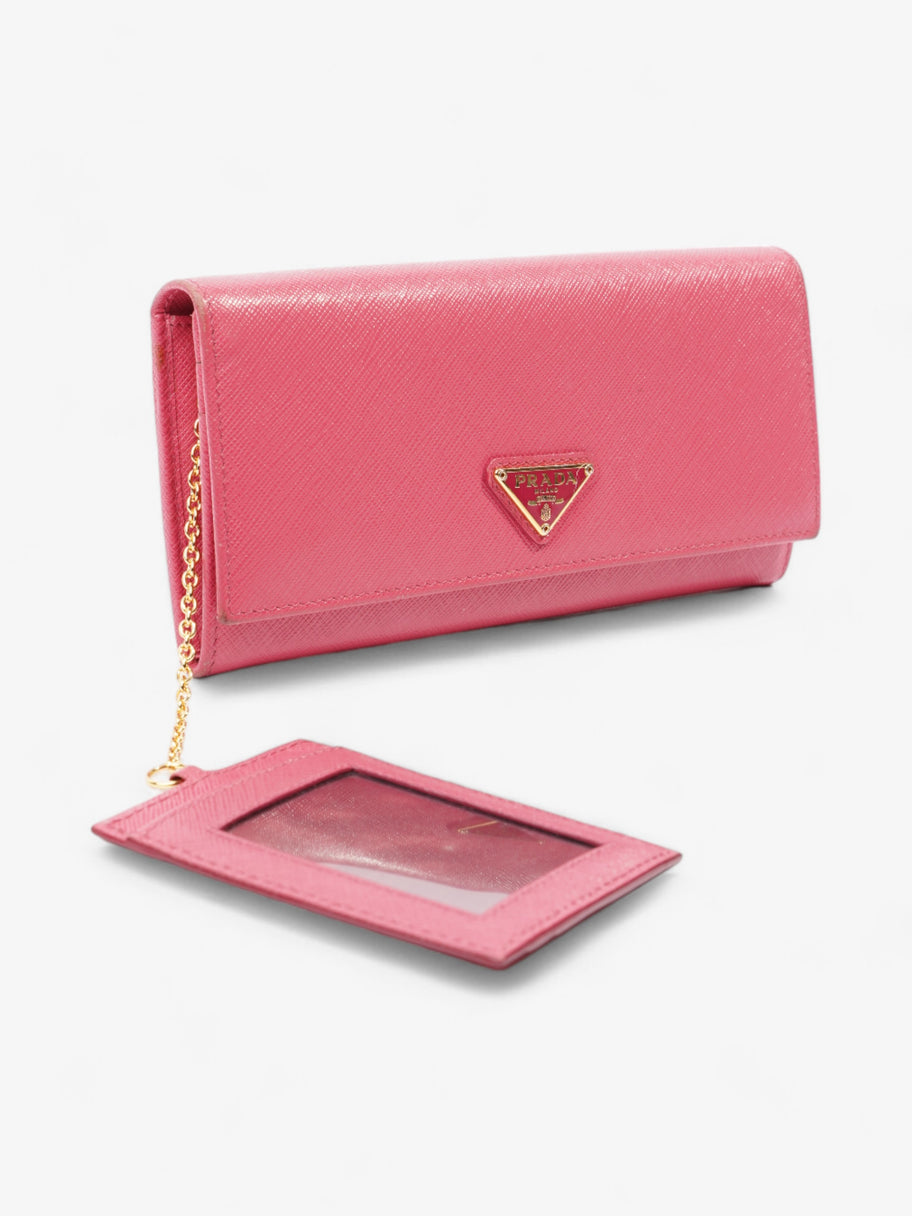 Triangular Logo Flap Wallet Pink Saffiano Leather Image 7