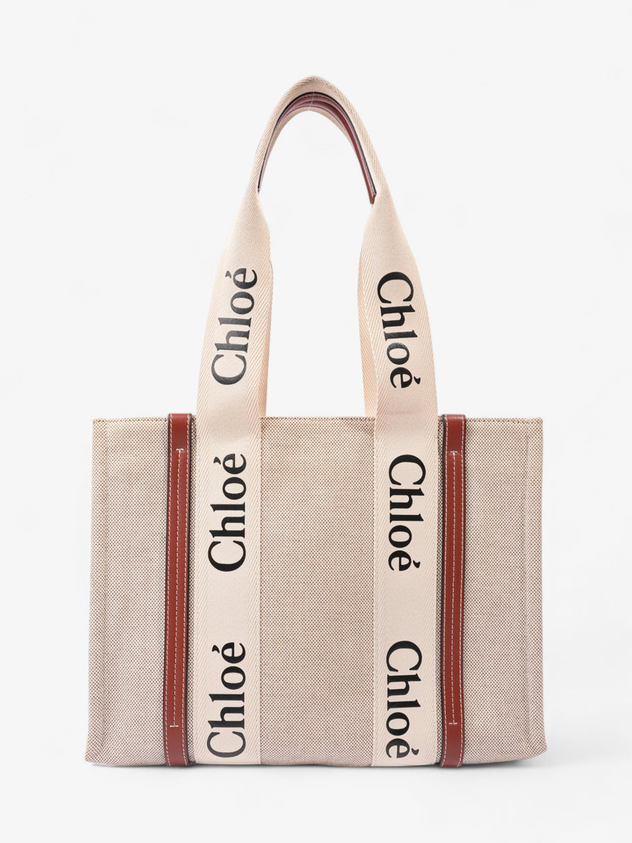 Chloe Woody Tote Beige Cotton Medium Image 4