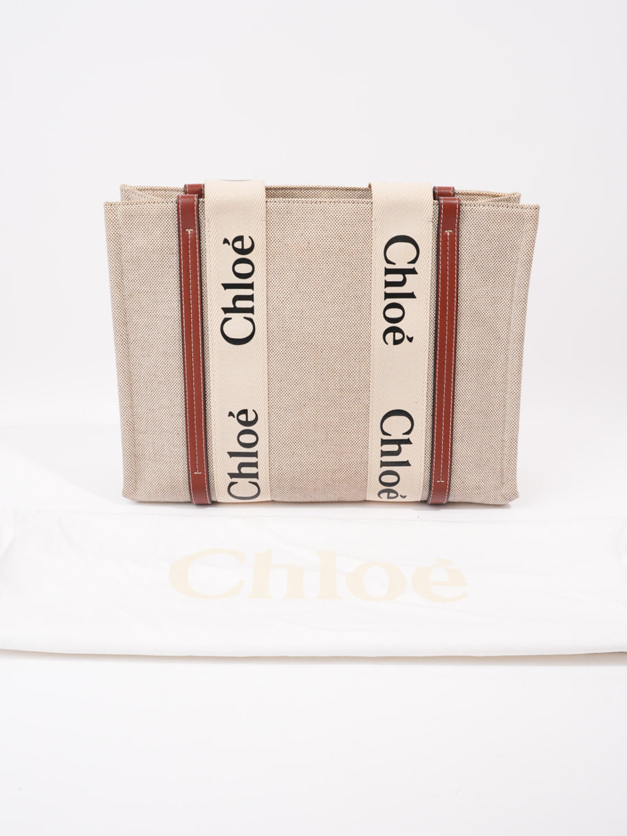 Chloe Woody Tote Beige Cotton Medium Image 10